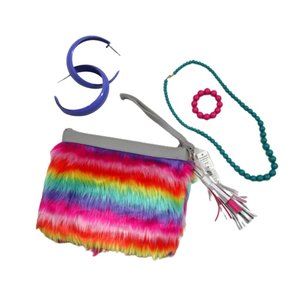 Accessories Rainbow Furry Clutch Colorful Jewelry